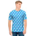 Blue Neon Mermaid Scales Pattern Print Men's T-Shirt