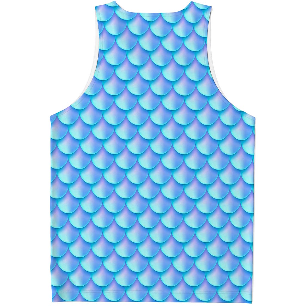 Blue Neon Mermaid Scales Pattern Print Men's Tank Top
