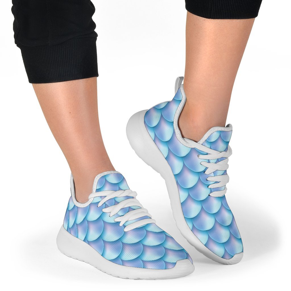 Blue Neon Mermaid Scales Pattern Print Mesh Knit Shoes GearFrost