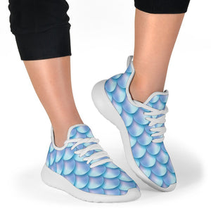 Blue Neon Mermaid Scales Pattern Print Mesh Knit Shoes GearFrost