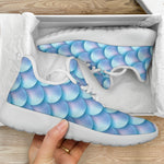 Blue Neon Mermaid Scales Pattern Print Mesh Knit Shoes GearFrost