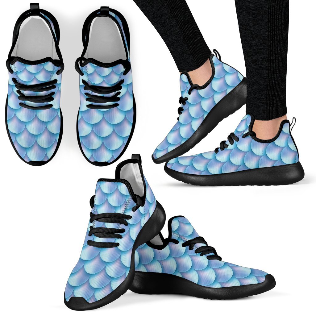 Blue Neon Mermaid Scales Pattern Print Mesh Knit Shoes GearFrost