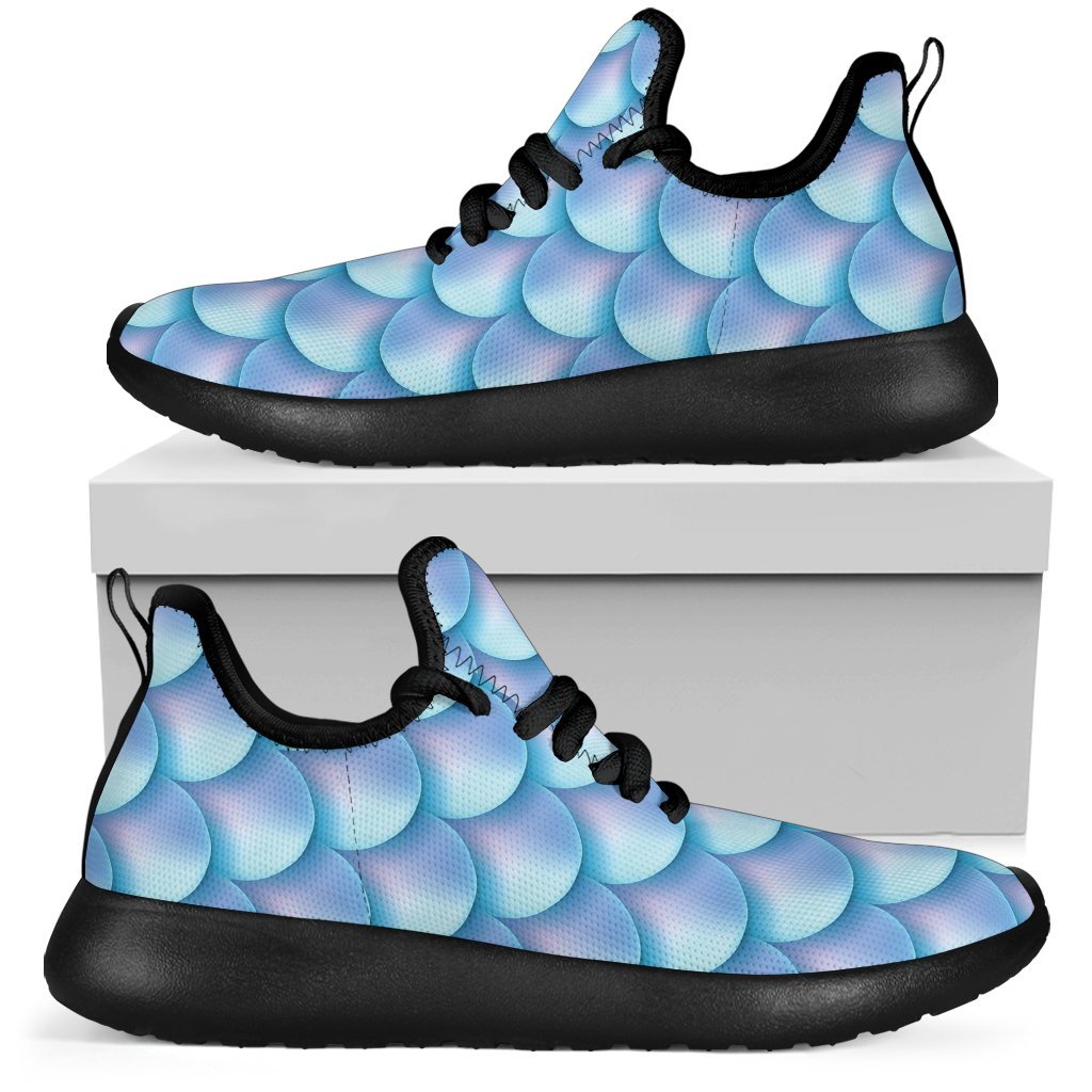 Blue Neon Mermaid Scales Pattern Print Mesh Knit Shoes GearFrost