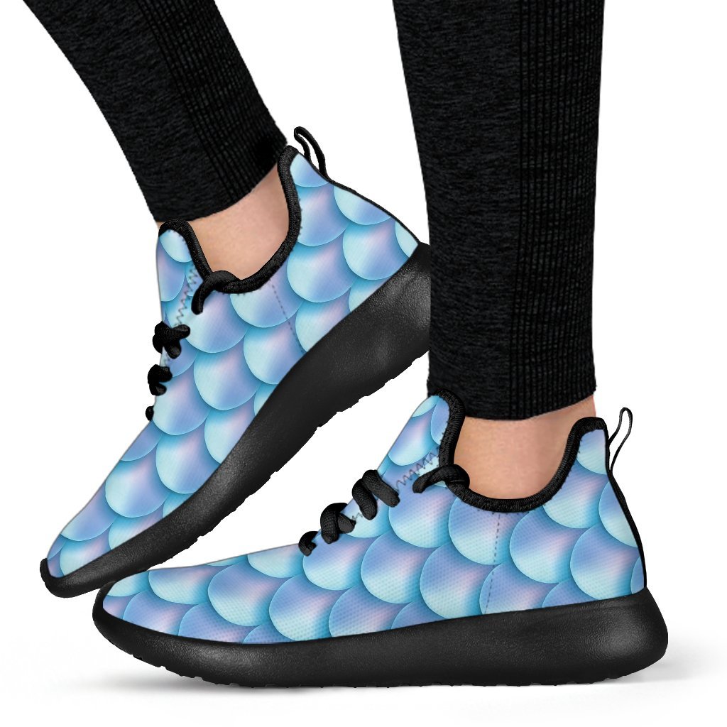 Blue Neon Mermaid Scales Pattern Print Mesh Knit Shoes GearFrost