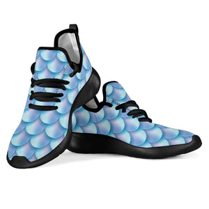 Blue Neon Mermaid Scales Pattern Print Mesh Knit Shoes GearFrost