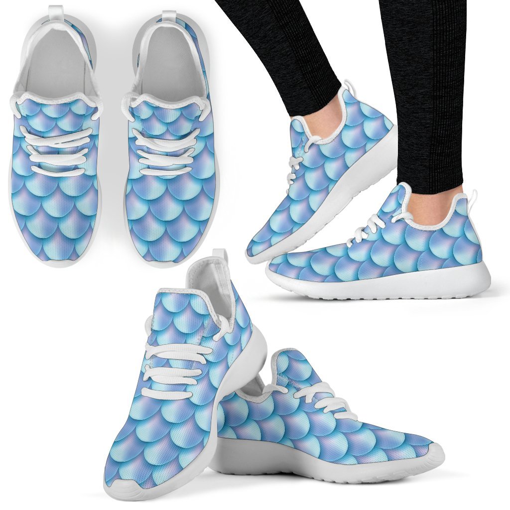 Blue Neon Mermaid Scales Pattern Print Mesh Knit Shoes GearFrost