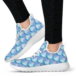 Blue Neon Mermaid Scales Pattern Print Mesh Knit Shoes GearFrost