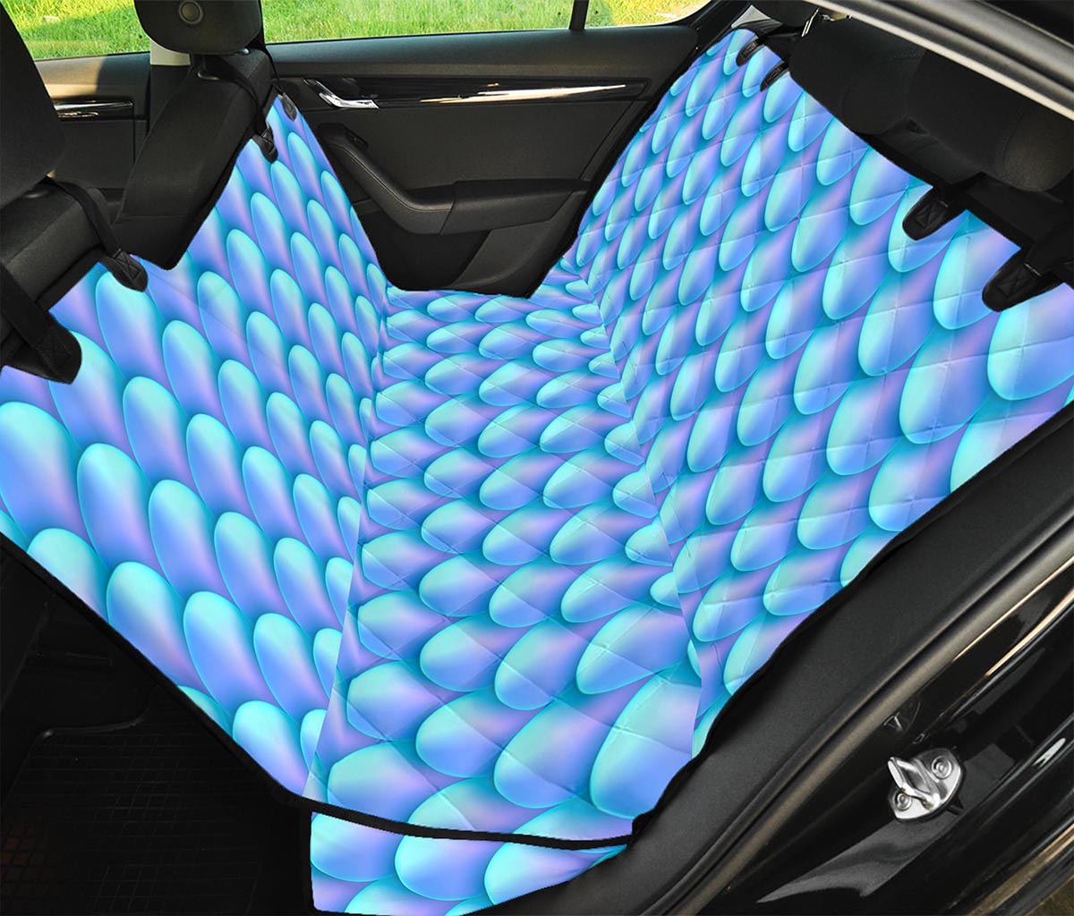 Blue Neon Mermaid Scales Pattern Print Pet Car Back Seat Cover