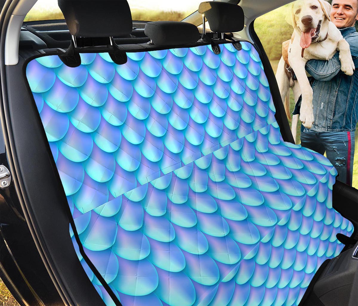 Blue Neon Mermaid Scales Pattern Print Pet Car Back Seat Cover