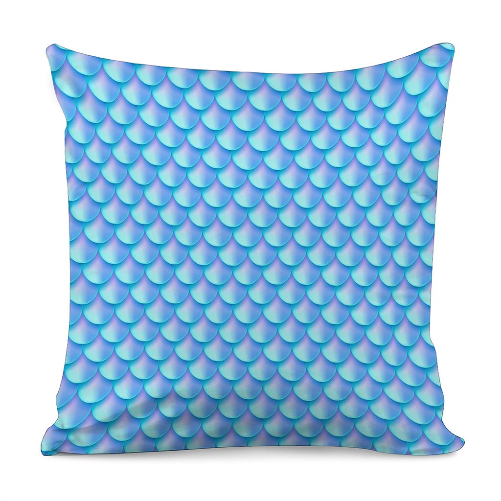 Blue Neon Mermaid Scales Pattern Print Pillow Cover