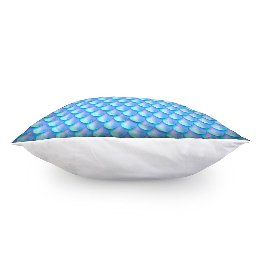 Blue Neon Mermaid Scales Pattern Print Pillow Cover