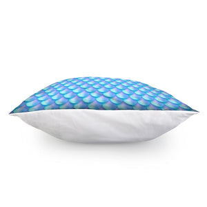 Blue Neon Mermaid Scales Pattern Print Pillow Cover