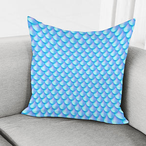 Blue Neon Mermaid Scales Pattern Print Pillow Cover