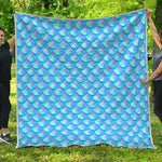 Blue Neon Mermaid Scales Pattern Print Quilt