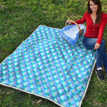 Blue Neon Mermaid Scales Pattern Print Quilt