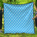 Blue Neon Mermaid Scales Pattern Print Quilt