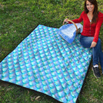 Blue Neon Mermaid Scales Pattern Print Quilt