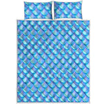 Blue Neon Mermaid Scales Pattern Print Quilt Bed Set