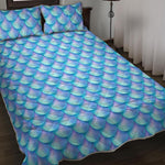 Blue Neon Mermaid Scales Pattern Print Quilt Bed Set