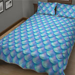 Blue Neon Mermaid Scales Pattern Print Quilt Bed Set