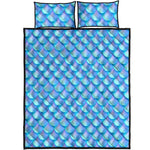 Blue Neon Mermaid Scales Pattern Print Quilt Bed Set