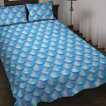 Blue Neon Mermaid Scales Pattern Print Quilt Bed Set