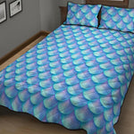 Blue Neon Mermaid Scales Pattern Print Quilt Bed Set