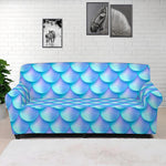 Blue Neon Mermaid Scales Pattern Print Sofa Cover