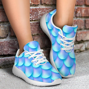 Blue Neon Mermaid Scales Pattern Print Sport Shoes GearFrost