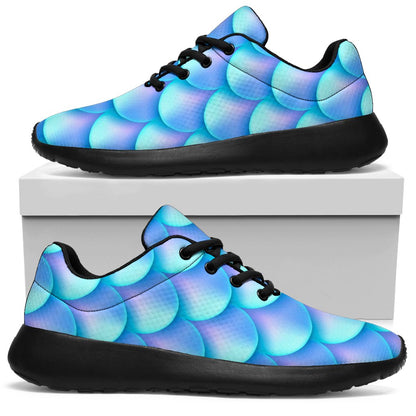 Blue Neon Mermaid Scales Pattern Print Sport Shoes GearFrost