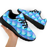 Blue Neon Mermaid Scales Pattern Print Sport Shoes GearFrost