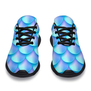 Blue Neon Mermaid Scales Pattern Print Sport Shoes GearFrost