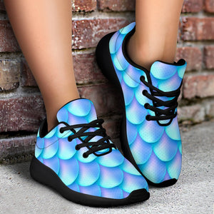 Blue Neon Mermaid Scales Pattern Print Sport Shoes GearFrost