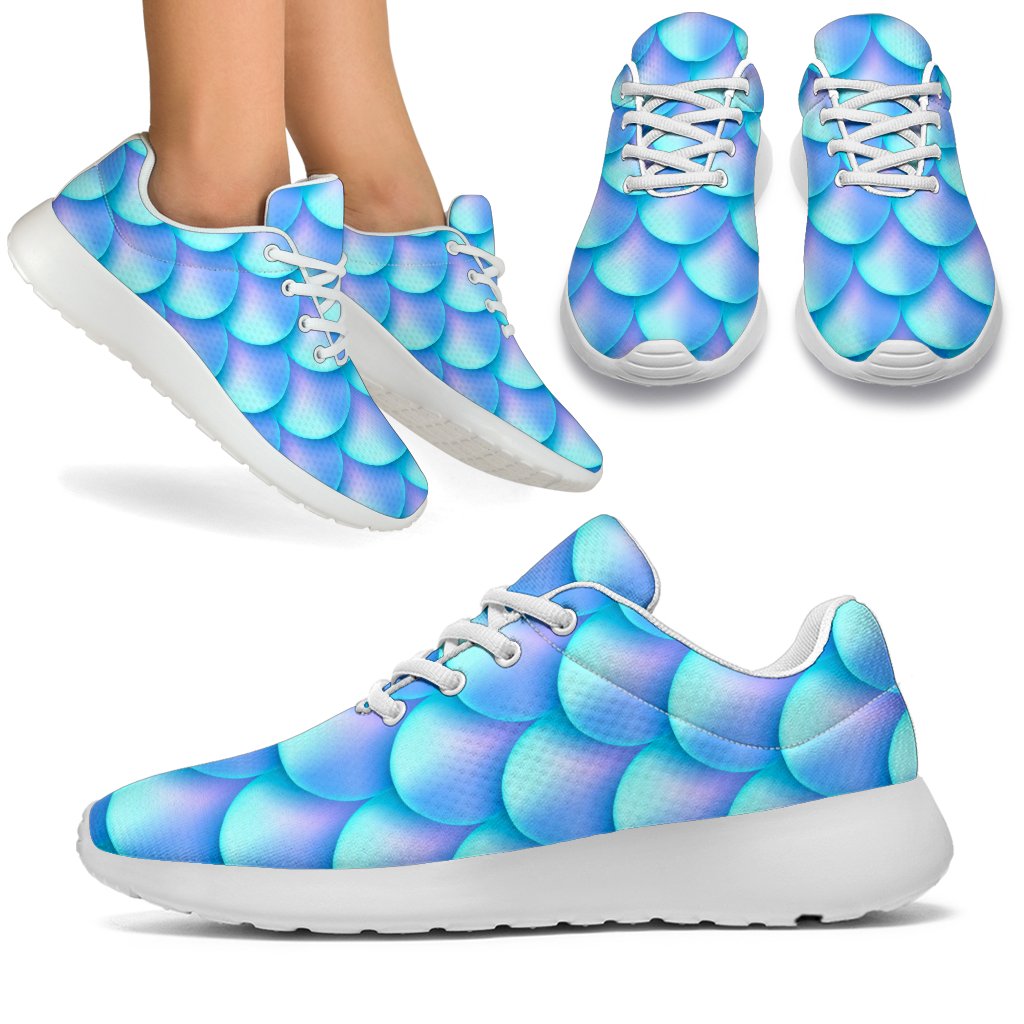 Blue Neon Mermaid Scales Pattern Print Sport Shoes GearFrost