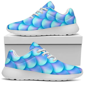 Blue Neon Mermaid Scales Pattern Print Sport Shoes GearFrost