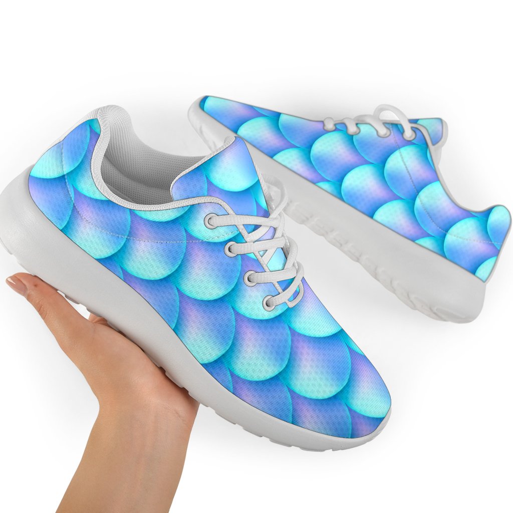 Blue Neon Mermaid Scales Pattern Print Sport Shoes GearFrost