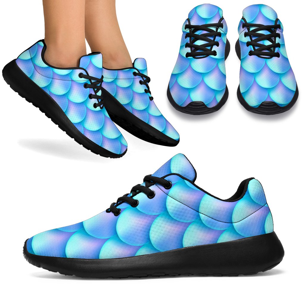 Blue Neon Mermaid Scales Pattern Print Sport Shoes GearFrost