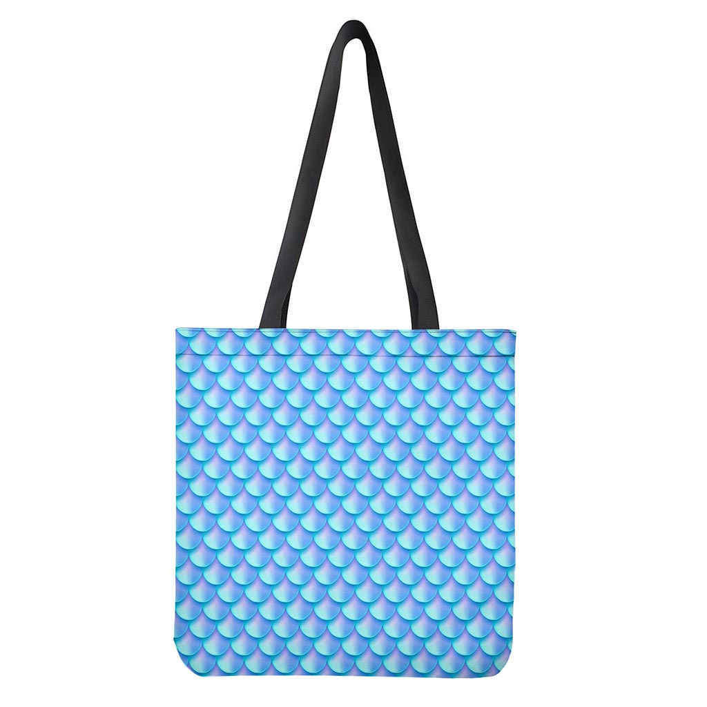 Blue Neon Mermaid Scales Pattern Print Tote Bag