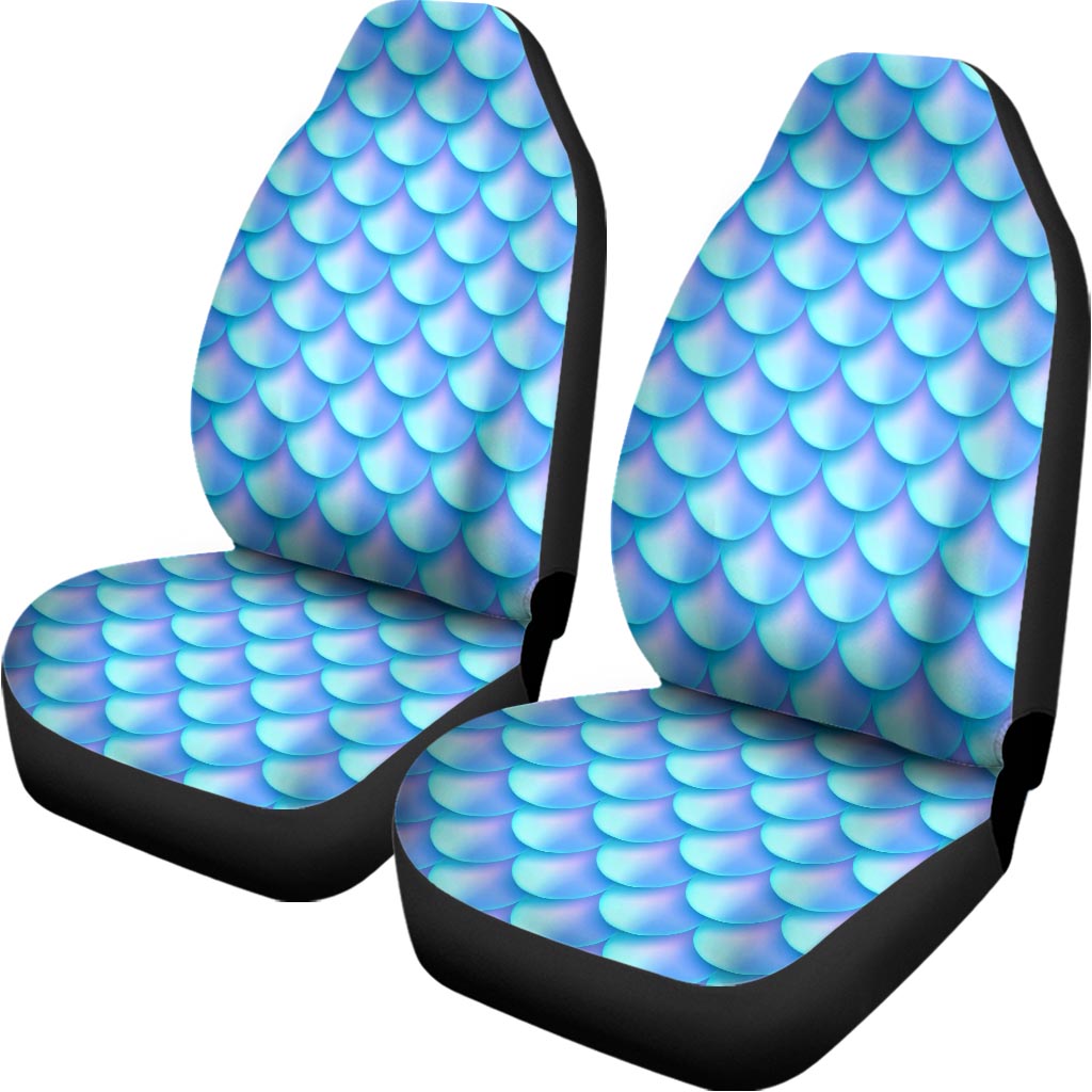 Blue Neon Mermaid Scales Pattern Print Universal Fit Car Seat Covers