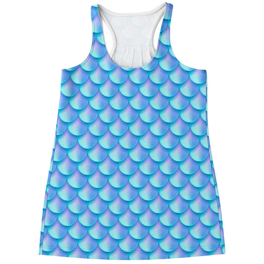 Blue Neon Mermaid Scales Pattern Print Women's Racerback Tank Top