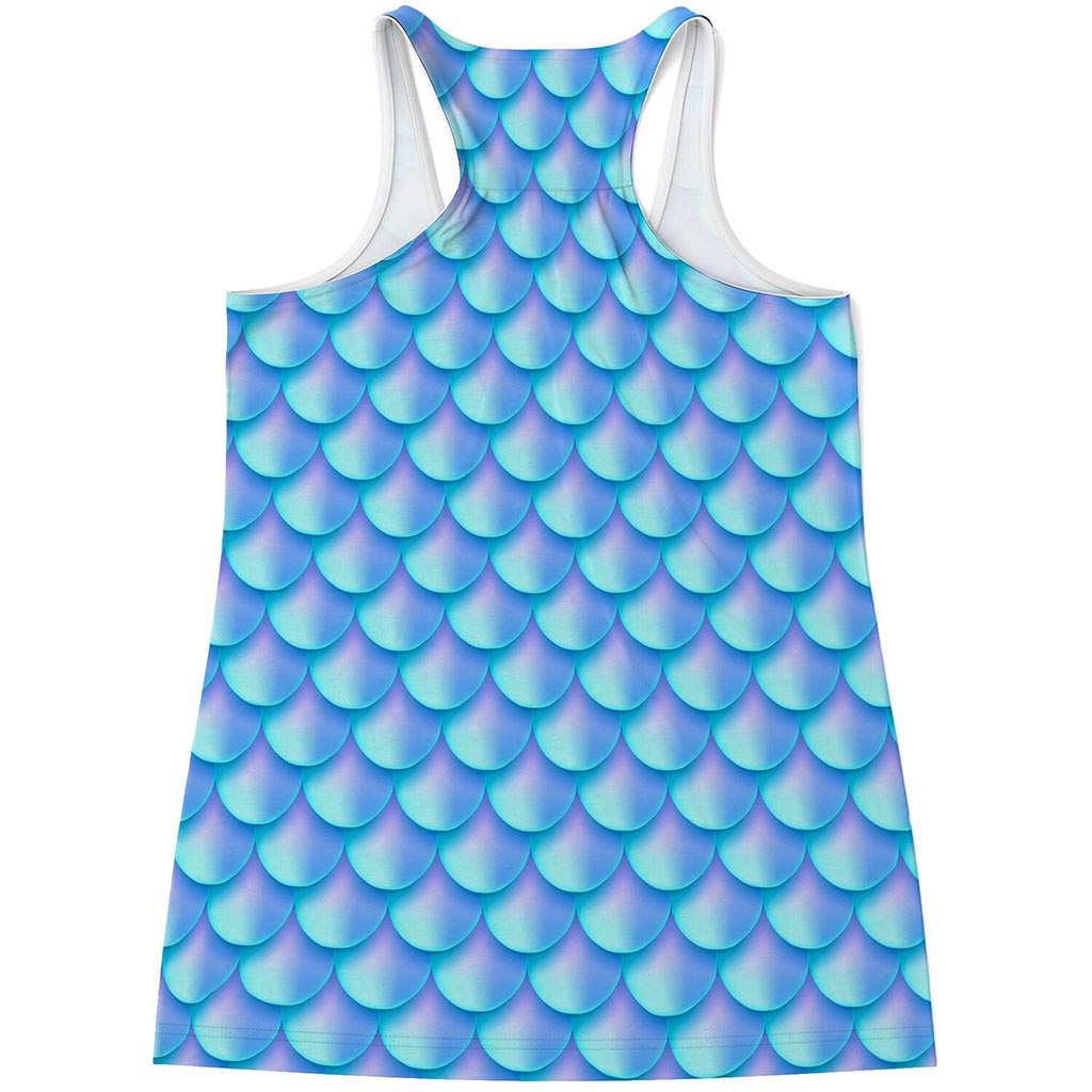 Blue Neon Mermaid Scales Pattern Print Women's Racerback Tank Top