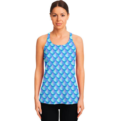 Blue Neon Mermaid Scales Pattern Print Women's Racerback Tank Top