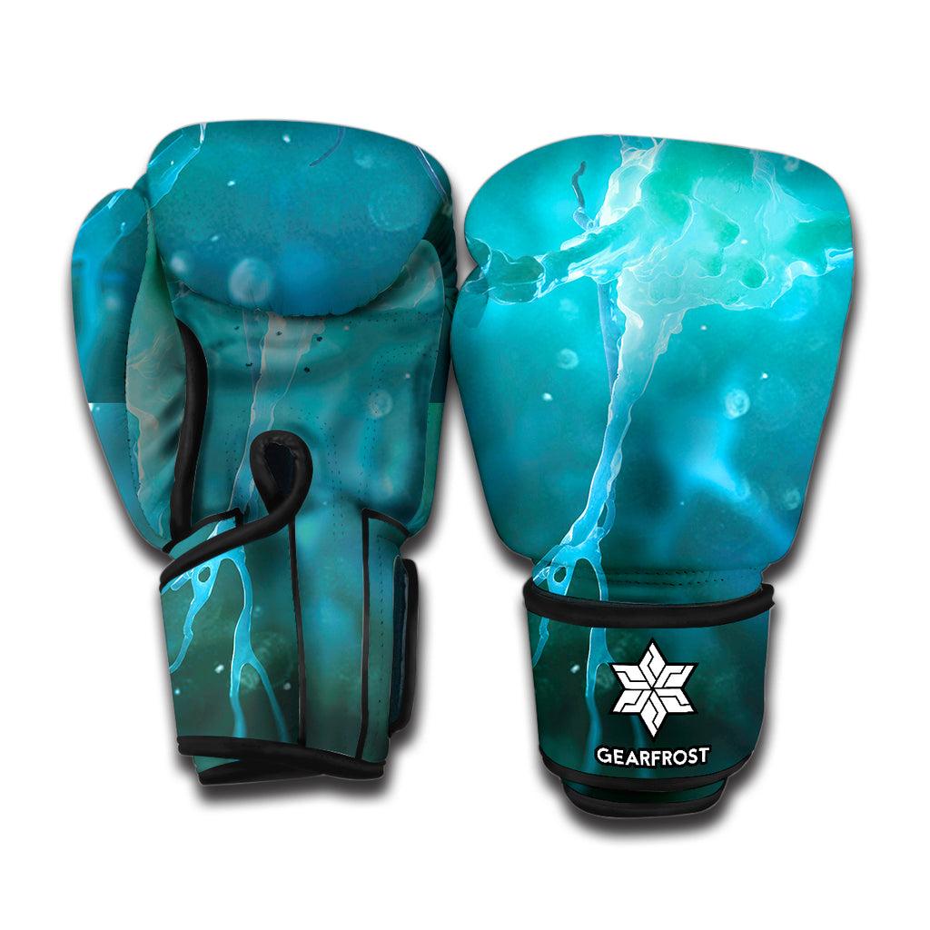 Blue Neurons In The Brain Print Boxing Gloves