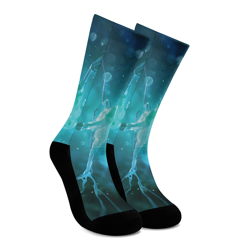 Blue Neurons In The Brain Print Crew Socks