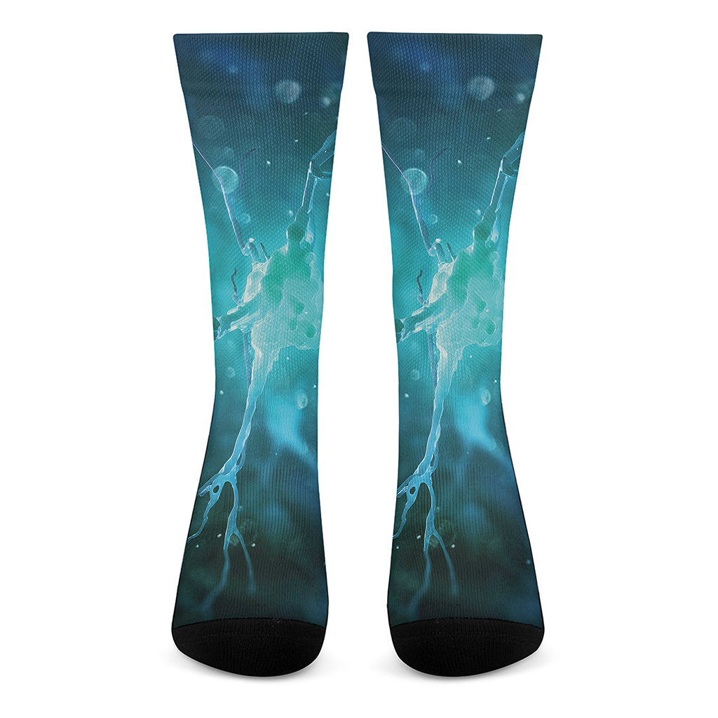 Blue Neurons In The Brain Print Crew Socks