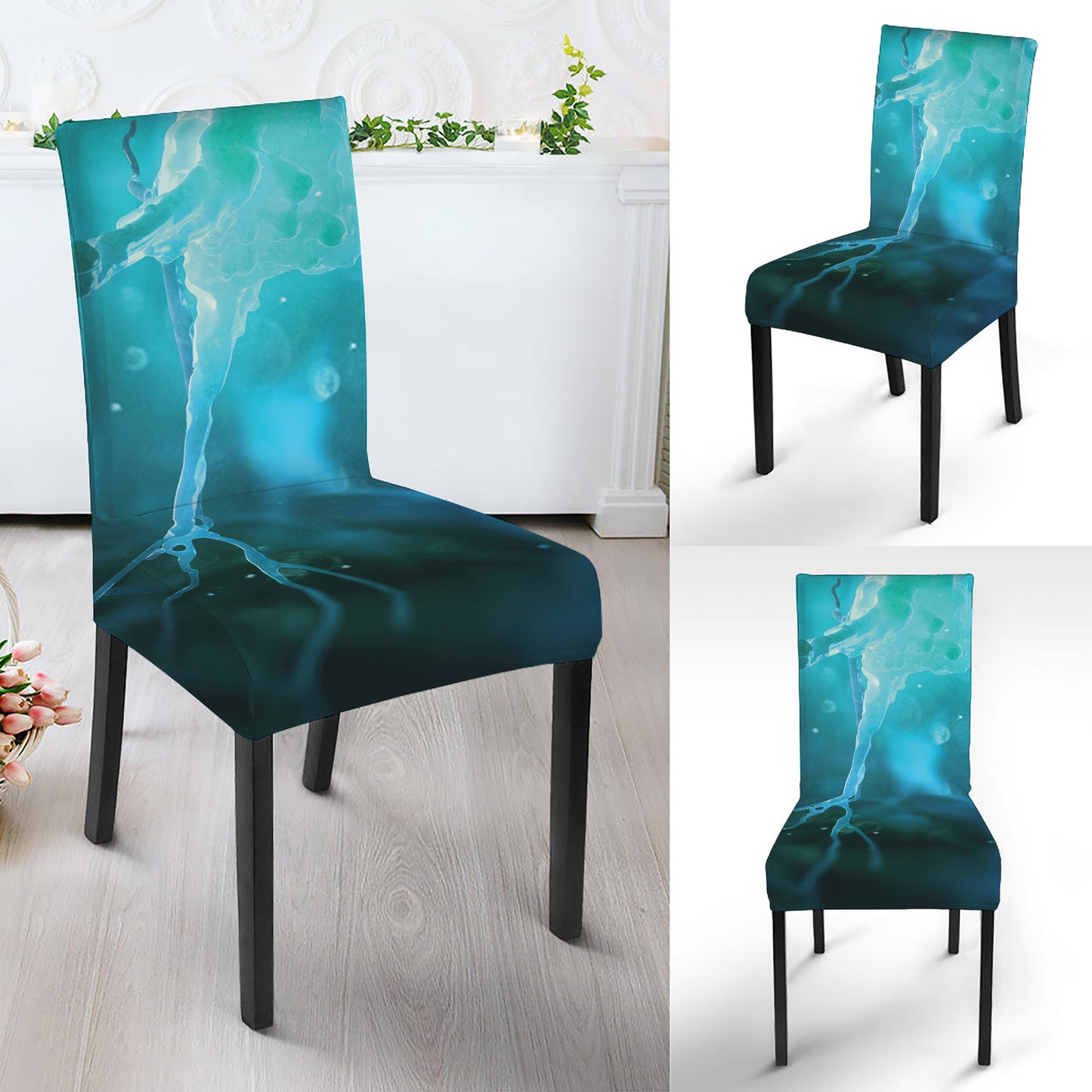 Blue Neurons In The Brain Print Dining Chair Slipcover