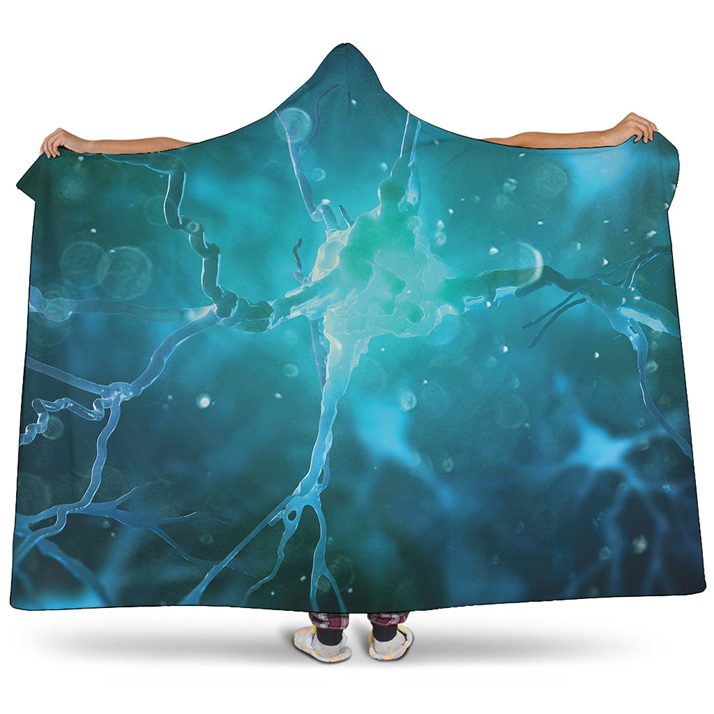 Blue Neurons In The Brain Print Hooded Blanket