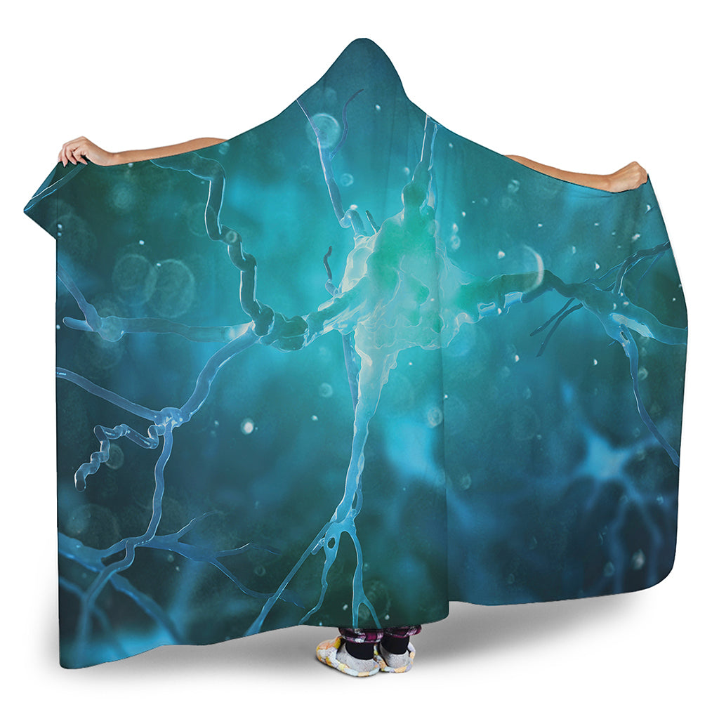 Blue Neurons In The Brain Print Hooded Blanket