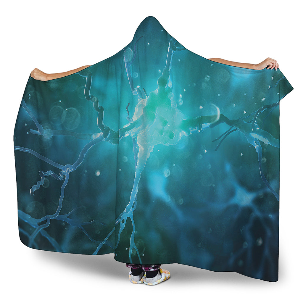 Blue Neurons In The Brain Print Hooded Blanket