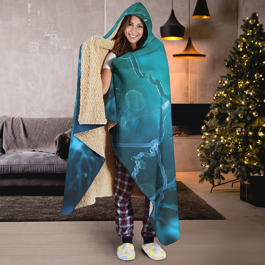 Blue Neurons In The Brain Print Hooded Blanket
